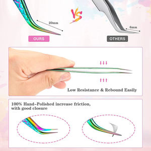 Ensembles de pinces à cils Extensions de cils droites à pointe incurvée Pince à épiler Rainbow Titanium Coated Lashes Tweezers - Product Image 4