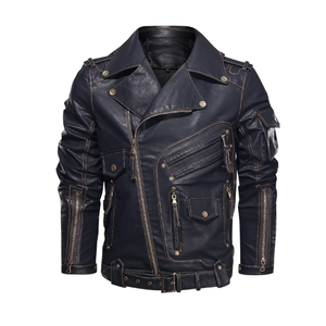 Veste de moto d'hiver décontractée élégante pour homme, grande taille, en cuir de vache, fermeture éclair, respirante, coupe-vent, durable - Product Image 1