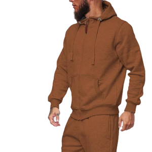 Men Brown Fleece Tracksuit Custom Logo <b>Hooded</b> Sweatshirt And Jogger Set Casual Winter Warm Two Piece Outfit OEM Manufacturer - Product Image 5