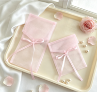 Sacs cadeaux en organza avec rabat personnalisé, ruban en satin et nœud, pochette en organza transparente pour bijoux et maquillage