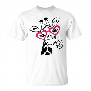 Camiseta con estampado de jirafa con gafas de corazón rojo, unisex para adultos, cuello redondo, manga corta, impresión digital, actividades promocionales - Product Image 2