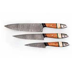 Juego de cuchillos de cocina de Damasco hechos a mano, conjunto de cuchillos de Chef de acero de Damasco, hechos a mano en paquistaní