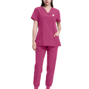 Femmes chirurgicales de médecin de l'hôpital personnalisé Zip cou haut à manches courtes Double couche poche infirmière uniformes médecin gommage ensembles - Product Image 1
