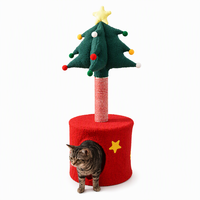Sapin Noël Arbre à Chat Griffoir Chat avec Cachette 85 cm Lin Style Mignon Toutes Saisons Intérieur Empreinte Réduite Tour Chat