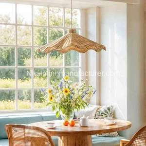 Lámpara de ratán en forma de onda redonda, lámpara colgante decorativa para sala de estar, lámpara colgante para mesa de comedor - Product Image 3