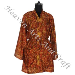 KS008 โบฮีเมียนฤดูร้อนวินเทจส่าหรีกิโมโนสั้นห่อชุดผ้าไหมเสื้อคลุมผู้หญิงผ้าไหมวินเทจส่าหรีวินเทจชุดกิโมโนสั้น - Product Image 3