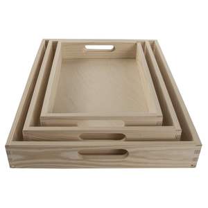 Juego de Bandejas Decorativas Rectangulares de Madera de Pino Ecológicas con Acabado Natural para Servir Café - Product Image 5