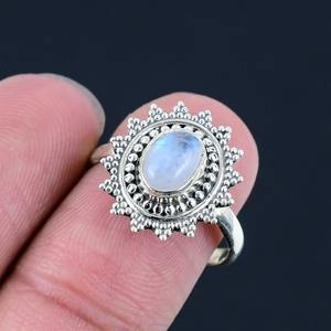 Anillo clásico de plata maciza 925, joyería para mujer, piedra lunar de Plata de Ley 925, piedra preciosa, estilo bohemio, anillo hecho a mano, regalo para mamá - Product Image 2