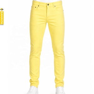 Jeans SAMAVIA para Hombre, Amarillos, Corte Slim Fit, Mezclilla de Algodón, Pierna Recta, Estilo Casual, Cintura Media, Lavado Regular, Ropa de Verano - Product Image 1