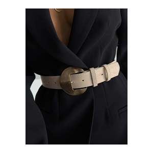 <b>Suede</b> Oval Buckle Women's Trouser <b>Belt</b>, Jacket <b>Belt</b>, Dress <b>Belt</b>, Shirt <b>Belt</b> - Beige-Antique - Product Image 3