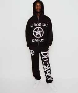 2026 Fabricantes Ropa de ropa de calle personalizada Parche Lavado Desgastado Cremallera Sudadera con capucha y pantalones de chándal Conjunto Chándales Hombres - Product Image 1