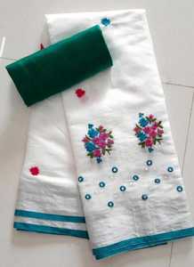 <strong>Saree</strong> Sari NEW TRENDING UNIQUE OUTFIT FASHION EMBROIDERED WORK WITH HEAVY BLOUSE Pure Linen Slub <strong>Saree</strong> hand <strong>embroidery</strong> <strong>mirror</strong> - Product Image 3