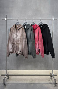 Plain High Quality Acid Washed Streetwear 400gsm Distressed Winter Sweatshirt Loose Oversized <b>Men</b> <b>Zipper</b> <b>Hoodie</b> - Product Image 2