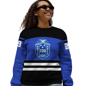 Zeta Phi Beta Sorority Greek Life Pull 1920 ZPhiB Knit Bleu Blanc Chenille Broderie Divine Nine Premium Wear - Product Image 4