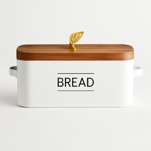 Caja de pan de Metal dorado de primera calidad con tapa de madera Almacenamiento elegante para aperitivos de pan Recipiente de cocina decorativo moderno para uso doméstico - Product Image 2