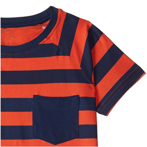 Orienté vers l'exportation 2023 été coton t-shirt pour enfants O cou à manches courtes rayé avec poche t-shirt exportation prix de gros - Product Image 2
