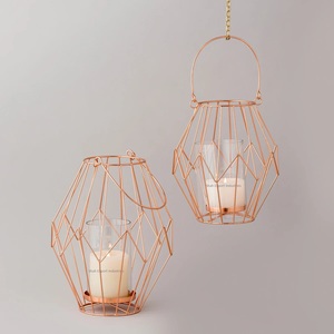 Lanterne à bougie en fil métallique plaqué cuivre de conception unique pour suspendre et décorer la maison de table et les lanternes de décorations de Noël - Product Image 1