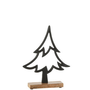 Wholesale Modern Black Metal <b>Christmas</b> <b>Tree</b> Sculpture With Natural <b>Wood</b> Base For Tabletop Decoration Accent Ornament Home Decor - Product Image 1