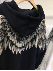 Sudadera con capucha larga de talla grande para mujer, detalle de diamantes de imitación, alas grandes, Parte delantera trasera, Chaqueta de punto fina de invierno, dibujos animados - Product Image 5