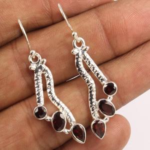 Garnet Gemstone <b>Earrings</b> 925 Solid Sterling Silver Round Garnet <b>Earrings</b> for Women Girls, <b>Dangle</b> <b>Earrings</b> Silver, Silver - Product Image 3