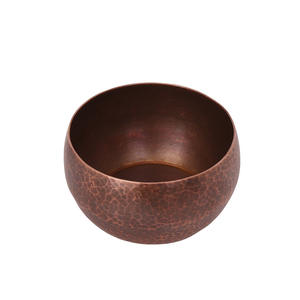 Tazón decorativo de latón redondo indio de vela martillada de cobre puro sólido hilado de metal - Product Image 2