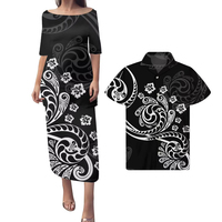 Impression à la demande imprimé tribal polynésien famille correspondant tenues Couple vêtements Samoan Puletasi ensemble et grande taille chemises pour hommes
