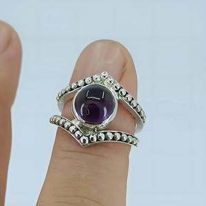 Sterling Silver <b>Amethyst</b> <b>Ring</b>, Round Gemstone, February Birthstone - Product Image 2