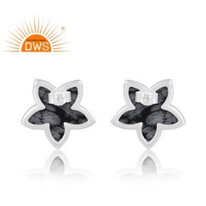 Hot Selling 925 Sterling Silver Natural Snowflake <b>Obsidian</b> Gemstone Earring Custom <b>Jewelry</b> For Women Gift For Her - Product Image 2