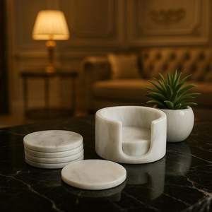 Ensemble de sous-verres en marbre onyx fait main avec support, ensemble de six, décoration de table de luxe - Product Image 4