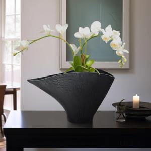 Black Simple <b>Vase</b> With Gold Detailing Perfect <b>For</b> Bedroom Study Desk Living Room Lounge And Creative Gift Or <b>Decorative</b> Use - Product Image 1