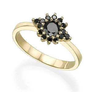 Anillo de Diamante Negro Floral con Engaste de Puntas Redondas para Mujer - Product Image 2