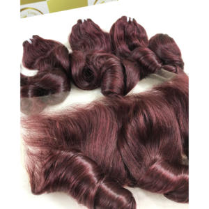 ผมต่อแบบเรียของคนดิบทำจากผมลอนใหญ่ดัดได้สองชั้นสีเบอร์กันดี - Product Image 2