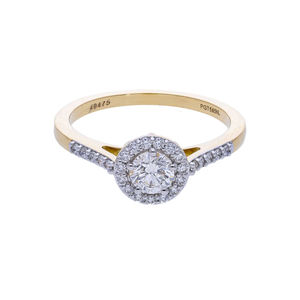 แหวนหมั้นเพชรกลมสีเหลืองทองธรรมชาติ14K ประกายสง่างามเหนือกาลเวลาดีไซน์รัศมีและเน้นข้าง - Product Image 4