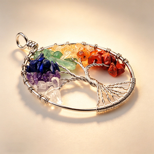 Gantungan Kunci Pohon Kehidupan Kristal Amethyst Alami Buatan Tangan, Manik-Manik Batu Chakra, Manik-Manik Batu Permata, Gantungan Kunci Yoga, Liontin Portabel - Product Image 2