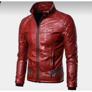 Veste de motard en cuir véritable et toile, imperméable, coupe-vent, unisexe, hiver, col mandarin, fermeture éclair, logo sur le devant - Product Image 2