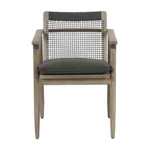 Fauteuil d'extérieur en teck gris délavé avec corde et coussin gris foncé - Product Image 2