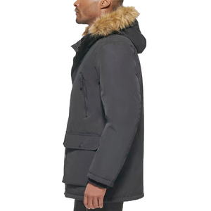 Casual Puffer Long Overcoat Men Woolen Fabric Fox <b>Fur</b> <b>Trim</b> Winter Streetwear Padded Jacket Spandex/Polyester Blend - Product Image 5