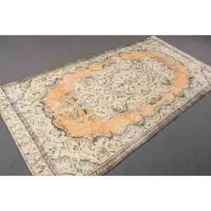 Alfombra Turca Vintage de 4.2x8.5 pies, Alfombra Ikat Naranja - Product Image 3