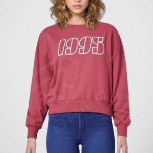 Haute qualité femmes col rond sweat coton polaire imprimé lavage à l'acide Technique tissu éponge brodé décontracté pour l'hiver - Product Image 5