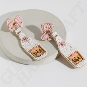 Pendientes colgantes de flor rosa con cuentas de champán negro hechos a mano, Pendientes colgantes florales únicos para boda, eventos formales, moda - Product Image 3