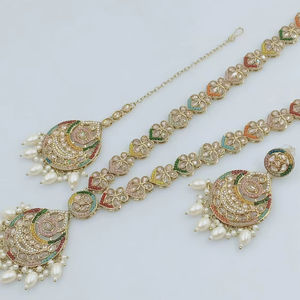 Chandbali Stylish Indian Traditional & <b>Fashionable</b> Gold Plated Fancy Long With Earring Maagtika Necklace Set&<b>Jewellery</b> Set Women - Product Image 1