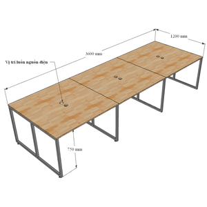 Escritorio Modular de 6 Piezas, 360x120cm, Diseño Tradicional Moderno, Estilo Minimalista, Patas de Madera de Caucho, HBMN013, Muebles de Oficina - Product Image 5