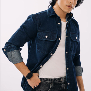 Camisas de hombre Nueva camisa de mezclilla de algodón elástico Hombres Camisas de vaquero de calidad de manga larga Casual Slim Fit Hombres Ropa de diseñador OEM - Product Image 6