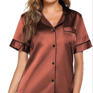 Pijama de gran tamaño para mujer, diseños florales, estampado de manga larga, ropa de dormir, conjuntos de pijamas de satén de seda para mujer - Product Image 1