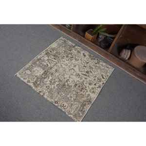 Tapis turc vintage rustique Beige marron 2.6 X 2.6ft grande surface classique Patchwork Design pour adolescent laine Latex Rectangle couloir - Product Image 3