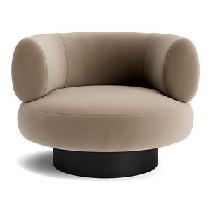 Fauteuil rond moderne avec revêtement en tissu et base en métal pour salon, style contemporain, chaise de détente - Product Image 4