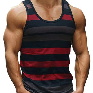 Rétro rayé graphique débardeurs pour hommes mode décontracté été sans manches 3D imprimé gilet ample col rond séchage rapide sport t-shirts - Product Image 6