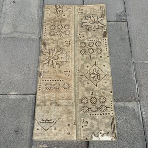 1.4x3 ft Rug, Vintage Turkish Rug, <b>Brown</b> Gray Patchwork Rug - Product Image 1