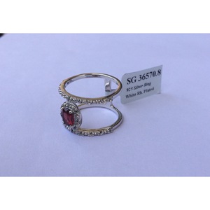 Women's <b>925</b> Sterling <b>Silver</b> Shah Gems Double Band <b>Ring</b> Natural Garnet White Topaz Adjustable Inlay for Engagement IGI Certified - Product Image 5