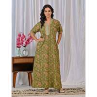 Gaun Tidur Katun 100% Cetak Blok Tangan Motif Jaal, Gaun Malam Tenun Lembut Desain Bunga Kancing Depan ODM Ukuran 3XL untuk Pengiring Pengantin